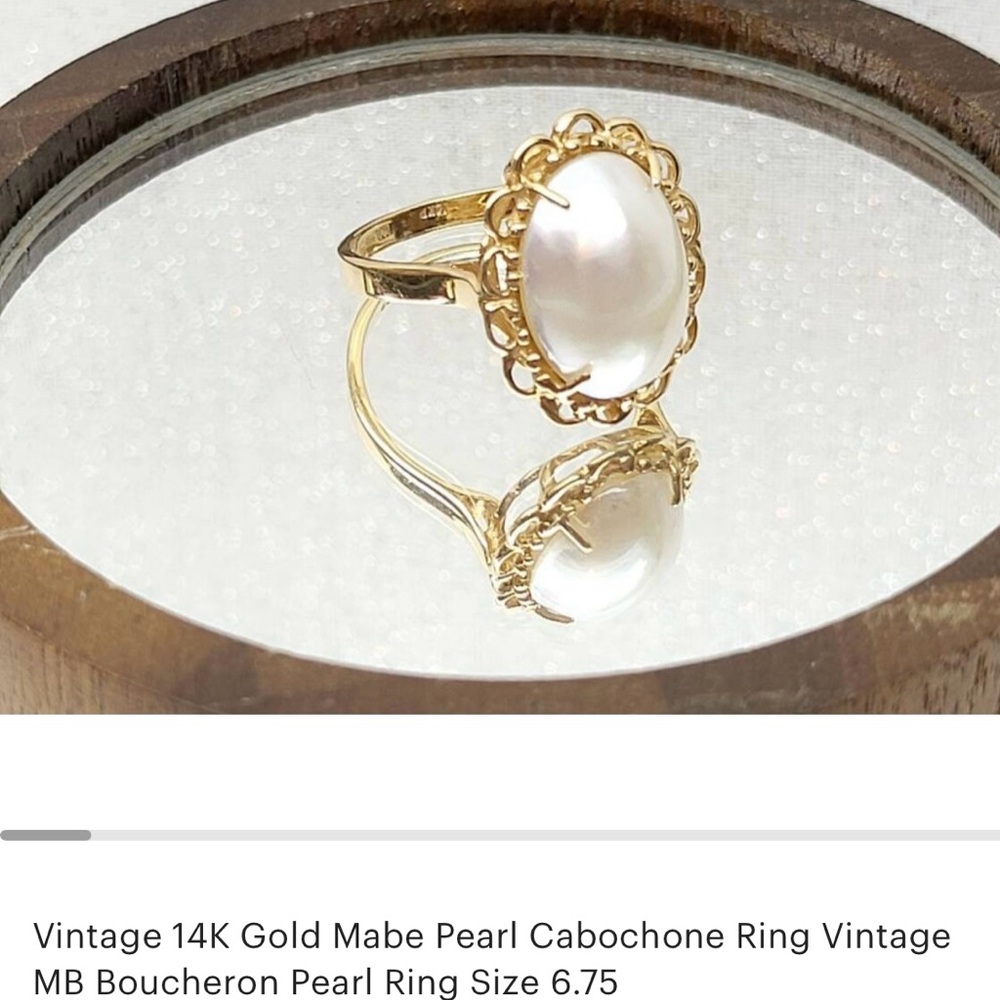 Vintage 14K Gold Mabe Pearl Cabochone Ring Vintage MB Boucheron